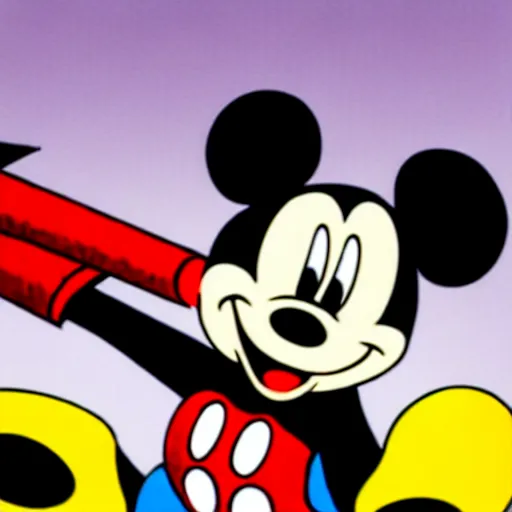 Image similar to Mickey Mouse smoking a big joint. He's stoned. His eyes are bloodshot