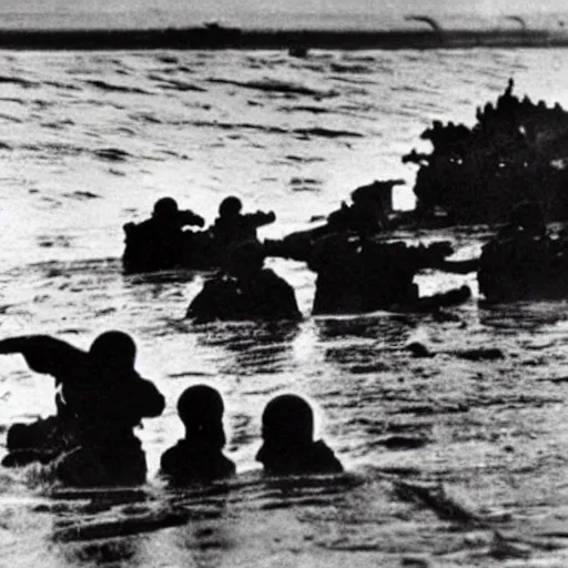 Prompt: the running soldiers in the sea in the d - day, by robert capa,