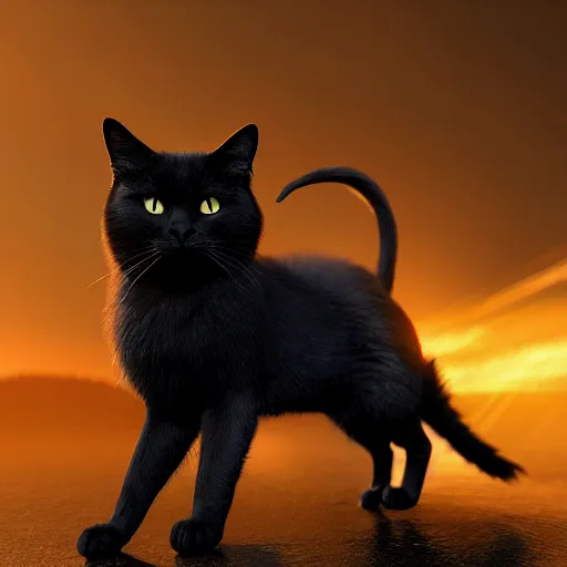 Prompt: magic black energy cat, golden hour, fantasy, sharp focus, digital art, hyper realistic, 4 k, unreal engine, highly detailed, hd, dramatic lighting by brom, trending on artstation