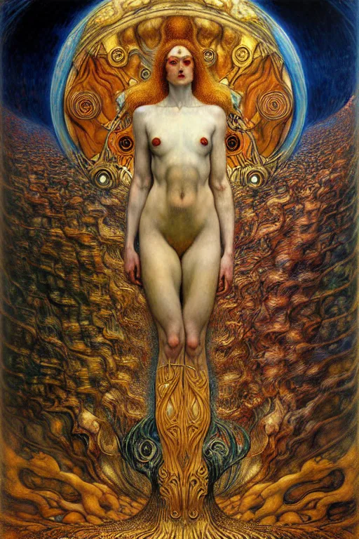 Image similar to Divine Chaos Engine by Karol Bak, Jean Delville, William Blake, Gustav Klimt, and Vincent Van Gogh, symbolist, visionary