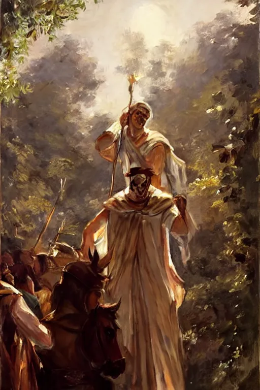 Image similar to ancient roman steve buscemi ascending wearing the civic crown, art by anders zorn, wonderful masterpiece by greg rutkowski, beautiful cinematic light, american romanticism by greg manchess, jessica rossier