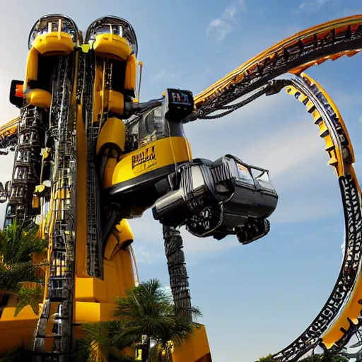 Image similar to stock photo of the theme park ride called “the power loader mech” vertical drop ride by James Cameron