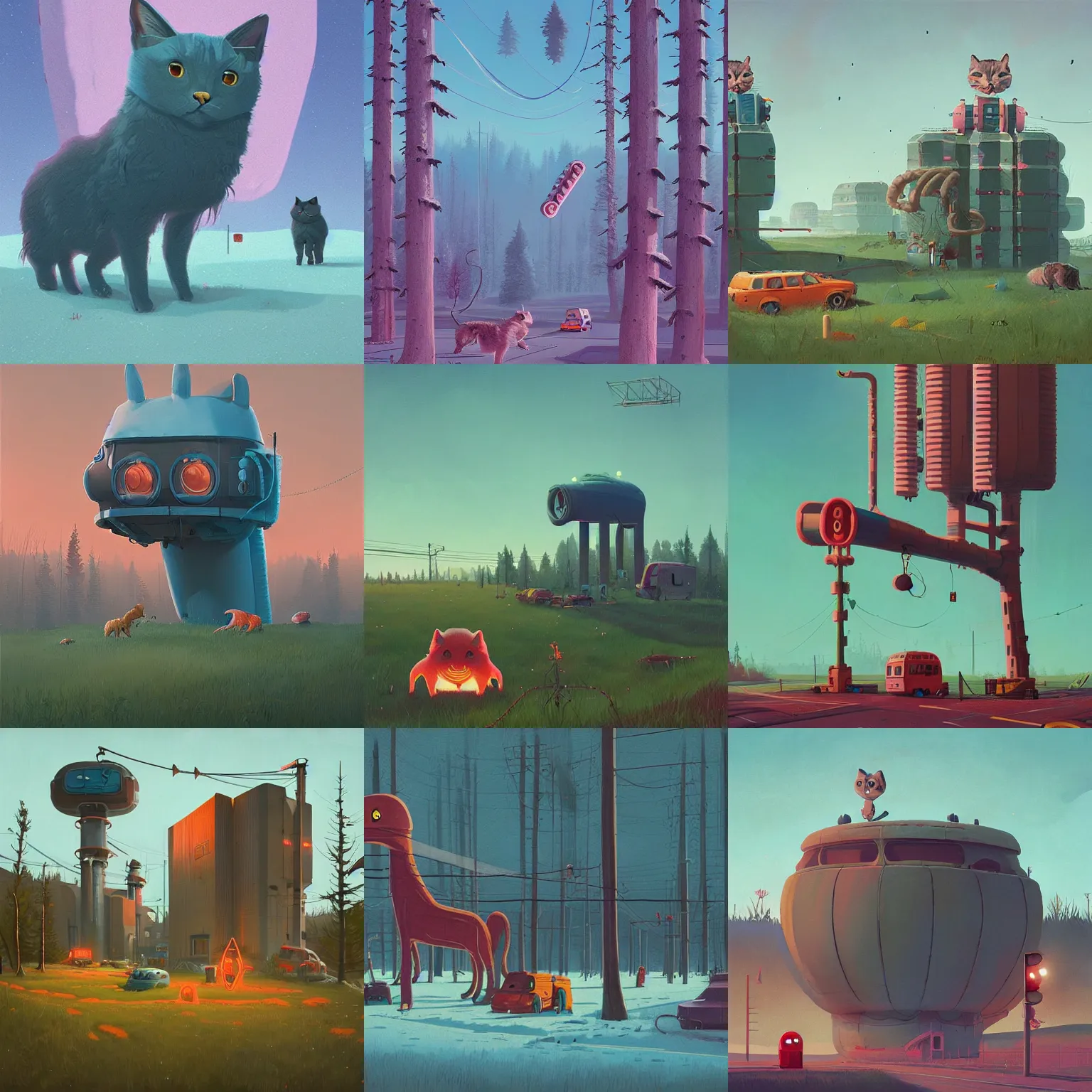 Prompt: by cute cat simon stalenhag