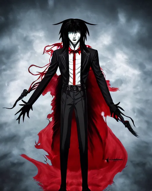 Prompt: an epic comic book style full body portrait painting of alucard of hellsing, elegant, character design by Mark Ryden and Pixar and Hayao Miyazaki, unreal 5, DAZ, hyperrealistic, octane render, cosplay, RPG portrait, dynamic lighting, intricate detail, summer vibrancy, cinematic