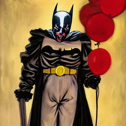 Image similar to portrait of pennywise mixed with batman by abbey edwin austin