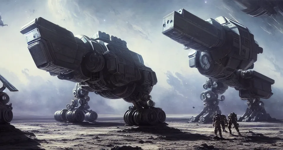 Prompt: hyper realistic sci - fi matte concept art painting of epic cinematic battle between humanoid battlemechs fighting on the moon, guns, missiles, explosions, beautiful details, strong composition painted by kim jung guweta studio rutkowski, james gurney and greg rutkowski, and lucasfilm, smooth, intricate, detailed, sharp focus, cinematic