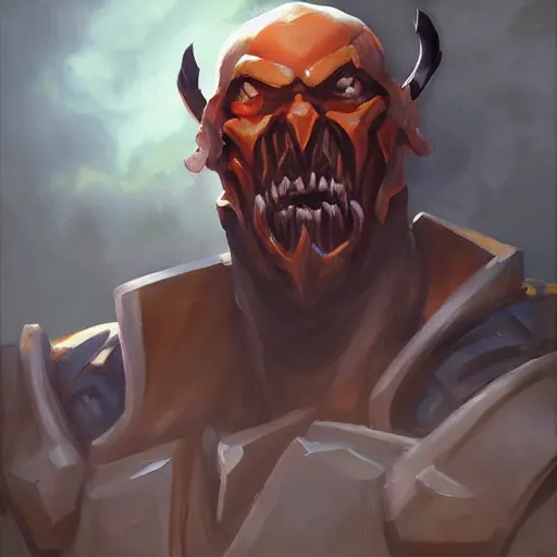 Image similar to greg manchess portrait painting of doom from dota 2 as overwatch character, medium shot, asymmetrical, profile picture, organic painting, sunny day, matte painting, bold shapes, hard edges, street art, trending on artstation, by huang guangjian and gil elvgren and sachin teng