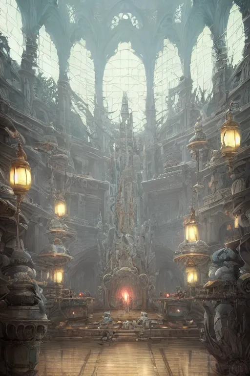 Prompt: a highly detailed matte painting of an audience of monsters inside an expansive throne room by studio ghibli, makoto shinkai, by artgerm, by wlop, by greg rutkowski, volumetric lighting, octane render, 4 k resolution, trending on artstation, masterpiece