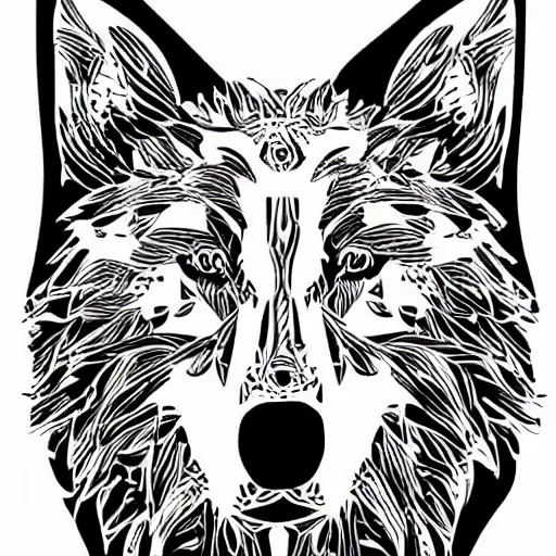 Prompt: tattoo stencil. pencil line drawing, black and white vector, wolf