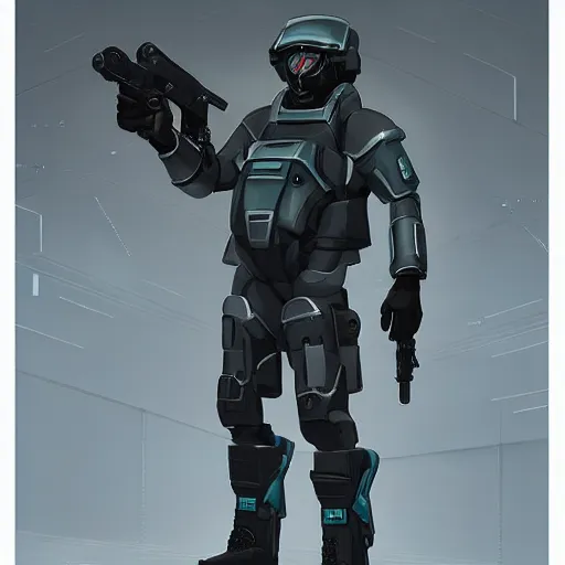 Prompt: futuristic dystopian regime soldier, plasma gun, artstation