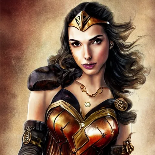 Image similar to extremely detailed steampunk gal gadot, lilia alvarado