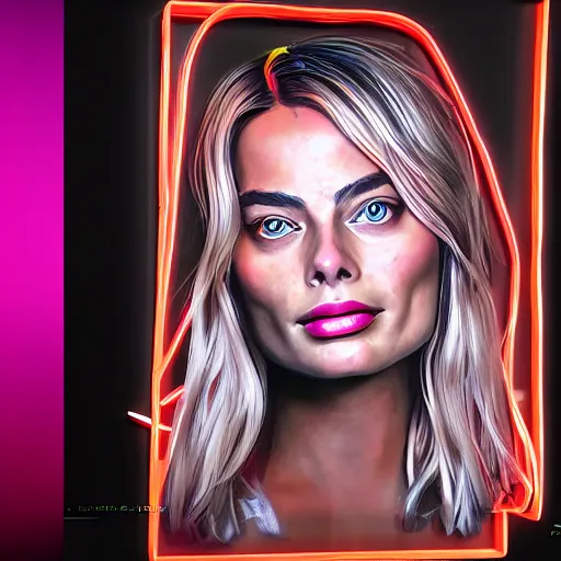 Prompt: 3 d neon art of margot robbie portrait, hyper detailed, 3 d render