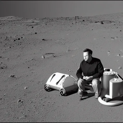 Image similar to Elon musk sitting in a lawn chair on the surface of mars