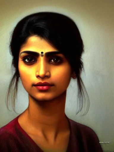 Prompt: portrait of a modern south asian woman wearing a dark shirt, upper body 2d game avatar, default pose neutral expression, face-on, close-up, eye-contact, Donato Giancola, soft filmic tonemapping, chiaroscuro lighting, vibrant expressive colours, shape language, Alphonse Mucha/Gustav Klimt style, alpha masked transparent flat grey background, 4k, volumetric lighting, French Nouveau, trending on artstation, octane render, hyperrealistic