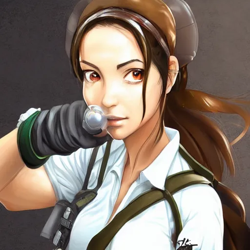 Prompt: portrait of lara croft as a pharmacist, anime fantasy illustration by tomoyuki yamasaki, kyoto studio, madhouse, ufotable, trending on artstation