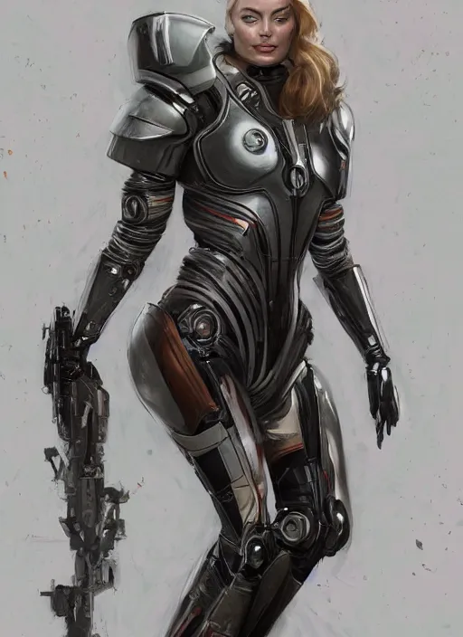 Prompt: a professional painting of a beautiful young female, Margot Robbie, clothed in cybernetic military armor, olive skin, long dark hair, beautiful bone structure, symmetrical facial features, intricate, elegant, digital painting, concept art, smooth, sharp focus, illustration, from Mass Effect, by Ruan Jia and Mandy Jurgens and Artgerm and William-Adolphe Bouguerea