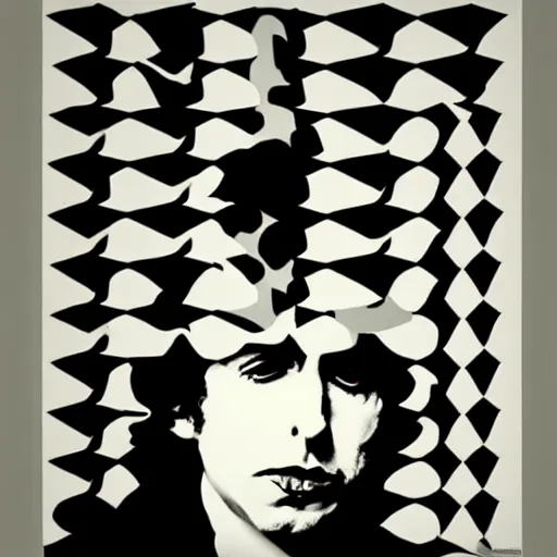 Prompt: minimalist graphic design portrait of bob dylan by paul rand