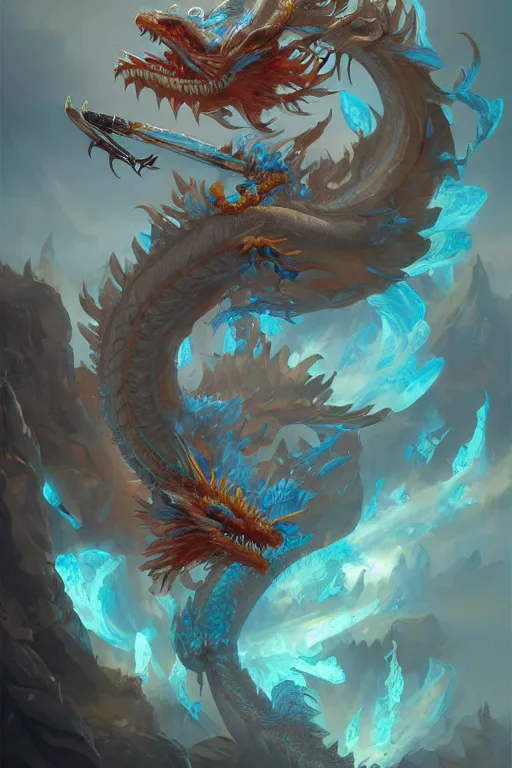 Image similar to cyan chinese dragon fantasy, intricate, elegant, highly detailed, digital painting, artstation, concept art, matte, sharp focus, illustration by peter mohrbacher greg rutkowski john howe zhang yu