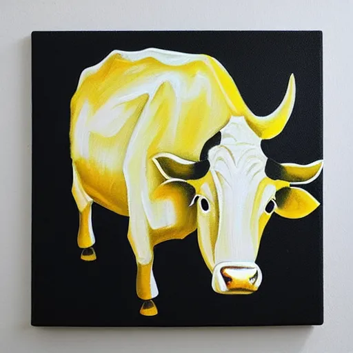 Image similar to “cow by sun oil on yellow canvas”