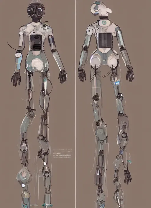 Prompt: solarpunk half human half robot character design by studio ghibli, cgsociety, artstation