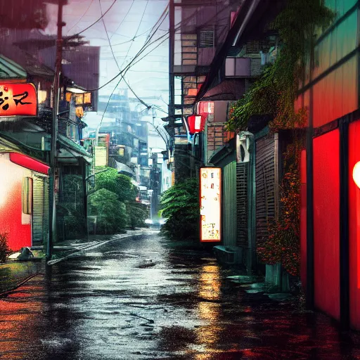 Prompt: anime tokyo residential quiet street scenery only wallpaper aesthetic, rainy scene, beautiful, dreamy