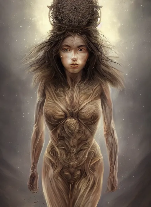 Image similar to portrait of a gorgeous girl as a ever-reaching Goddess of despair, cracks, disaster, whirlwind, cinematic, eve, beautiful soft light, saving the world blind and hungry souls around. a futuristic diety, fantasy, intricate, elegant, human anatomy, natural light, golden hour, highly detailed, digital painting, artstation, wide angle, smooth, sharp focus, illustration, art by brom, tian zi and WLOP and alphonse mucha, masterpiece, 3d blender, mitch foust, Clyde Caldwell, dof