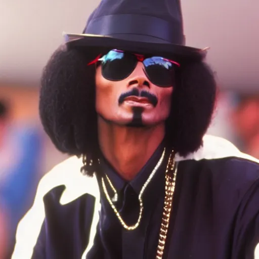 Image similar to a 1980s film still of Snoop Dogg dressed as Michael Jackson, 40mm lens, shallow depth of field, split lighting