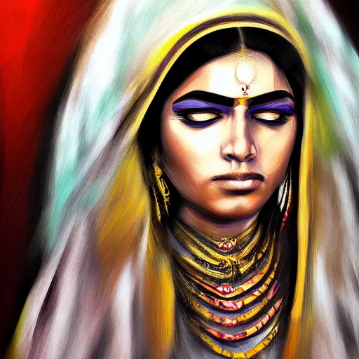 Prompt: indian priestess, digital painting, concept art, sharp focus, realistic