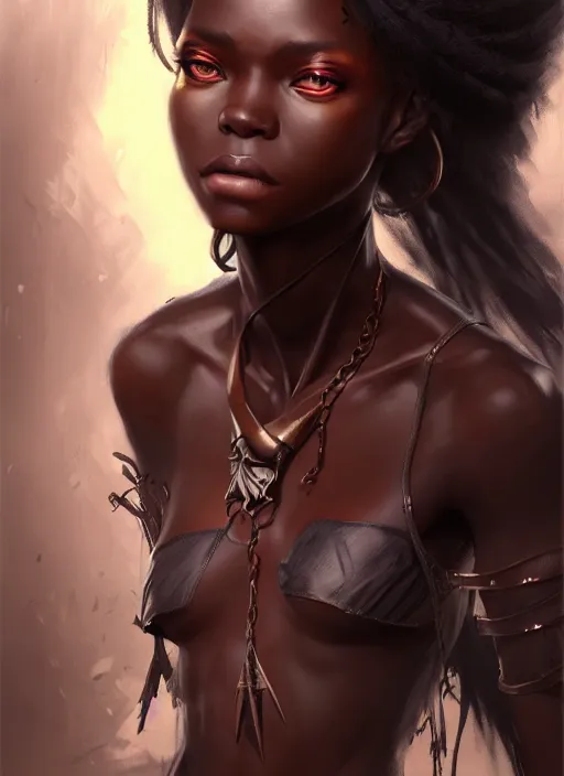 Image similar to character concept art of a dark fantasy african female, key visual, realistic shaded perfect face, fine details, dystopian environment and background, by stanley artgerm lau, wlop, rossdraws, james jean, andrei riabovitchev, marc simonetti, and sakimichan, trending on artstation