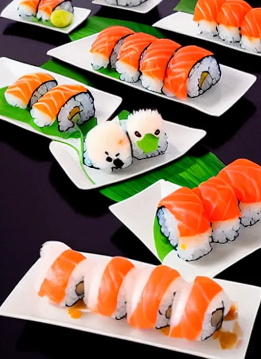 Image similar to clear photorealistic picture of adorable cats made out of sushi