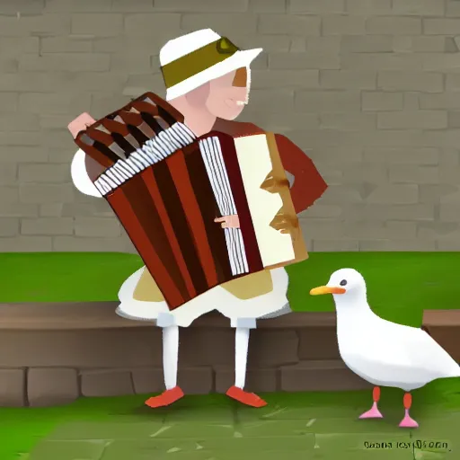 Prompt: seagull playing accordion in the style of old school runescape