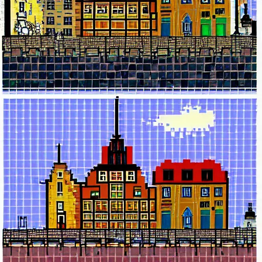 Image similar to pixel art of stockholm, gamla stan,