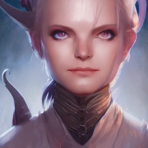 Prompt: kerli koiv as a tiefling, d & d portrait character headshot, sharp, digital matte painting, anime key art by yoshitaka amano, greg rutkowski, wlop, dramatic lighting, trending on artstation