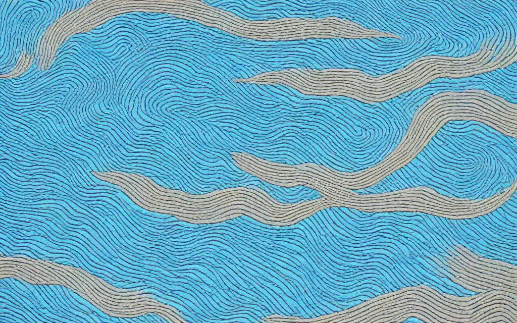 Image similar to a beautiful quiet beach in okinawa, fractal waves. japanese embroidery. retro minimalist art by jean giraud.