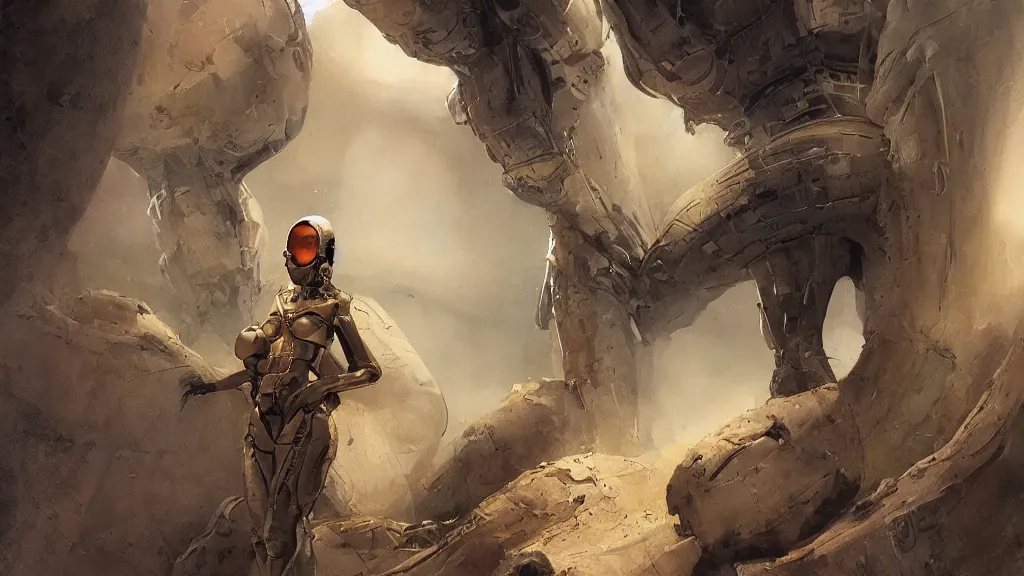 Image similar to futuristic organic spacesuit design by john schoenherr and glenn barr, epic cinematic matte painting