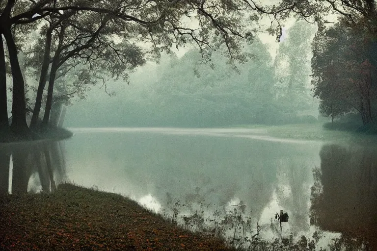 Image similar to a beautiful serene landscape filled with rivers and trees, rainy day, beautiful lighting, high depth, ultra realistic, artistic, by annie leibovitz