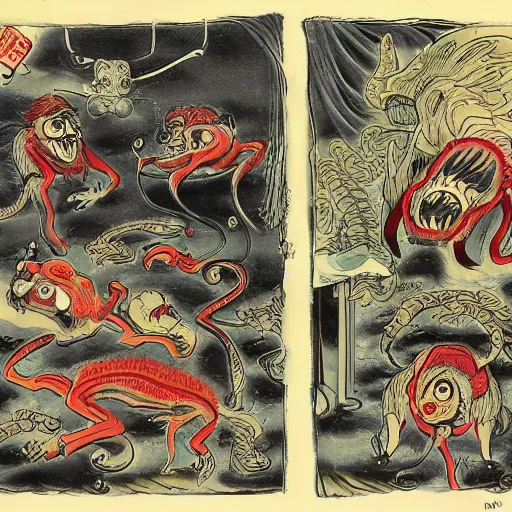 Image similar to strange bestiary of repressed unconscious yokai simorg chimeras