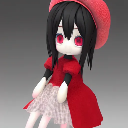 Prompt: cute fumo plush of a girl who traded her soul for her beauty, black and red and white, vray