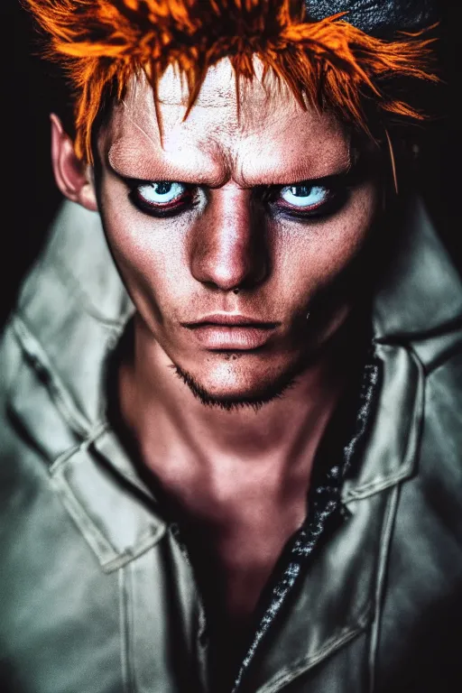 Prompt: photography of real life eustass kidd, hyperdetailed, hyperrealistic, vogue photo style, proportional, dynamic composition, face features, body features, ultra realistic.