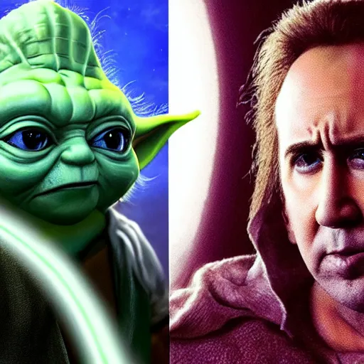 Image similar to Nicolas Cage as JediMaster Yoda