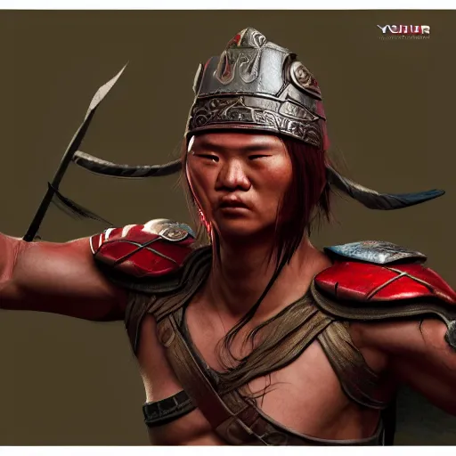Prompt: hyper - realistic warrior, yu cheng hong, concept art, 3 d, 8 k