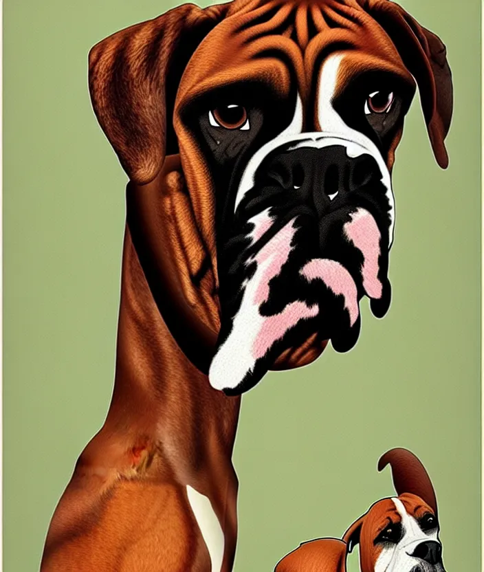 Image similar to boxer sportsman as boxer dog, anatomically correct, style of american 6 0's poster