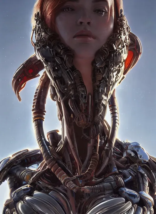 Image similar to asymmetrical!! portrait of an alien with large tubes in face in the style of, machine face, intricate, elegant, highly detailed, digital painting, artstation, concept art, smooth, sharp focus, illustration, art by artgerm and greg rutkowski and alphonse mucha, horizon zero dawn 8 k