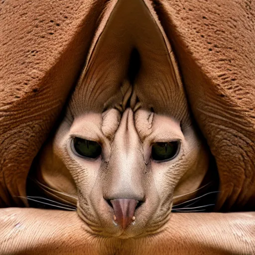 Image similar to Egyptian sphinx cat bear hybrid photo, award-winning animal photography