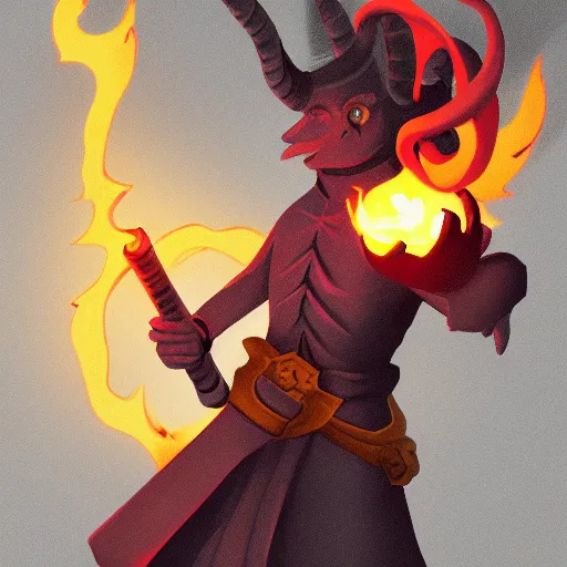 Prompt: Burning port, tiefling with a torch