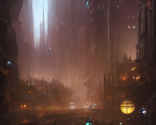 Prompt: great city of the lantern of time, a sci-fi digital painting by Greg Rutkowski and James Gurney, trending on Artstation, eerily beautiful, highly detailed