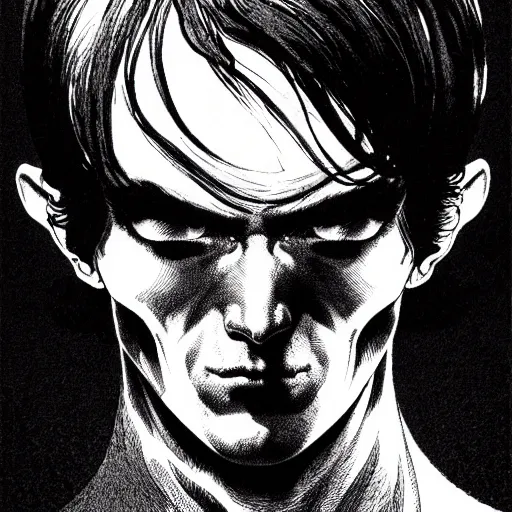 Prompt: portrait soft light, by bernie wrightson and killian eng and joe fenton, inspired by akira anime, etching, fine, sharp high detail, screen print,