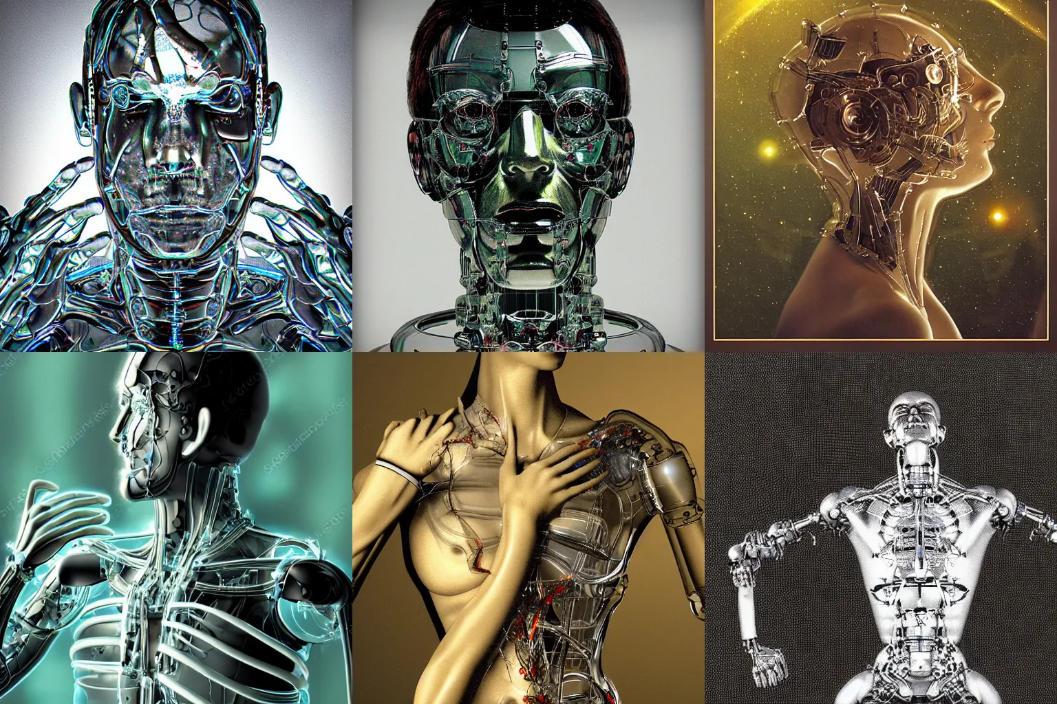 Prompt: glass cyborg in ecstasy, climax, photorealistic