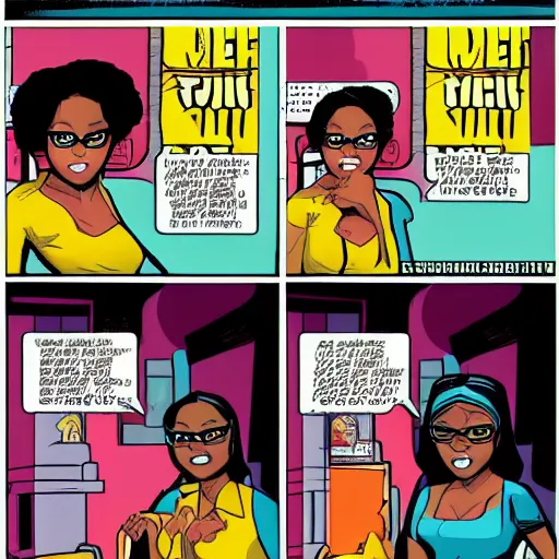 Image similar to nerdy black girl comic book style,