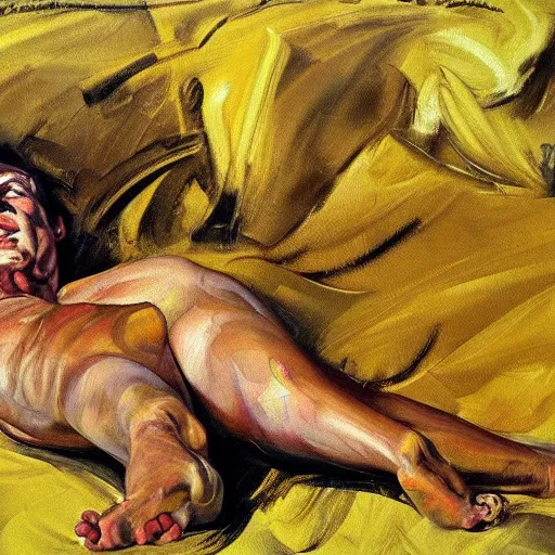 Prompt: high quality high detail painting by lucian freud and frank frazetta, hd, yellow